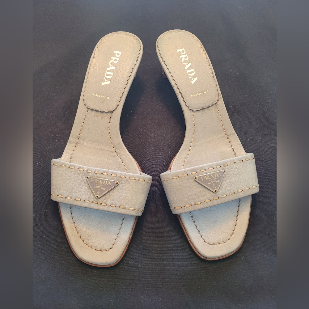 Prada Women's Baby Blue Leather Slide Sandals